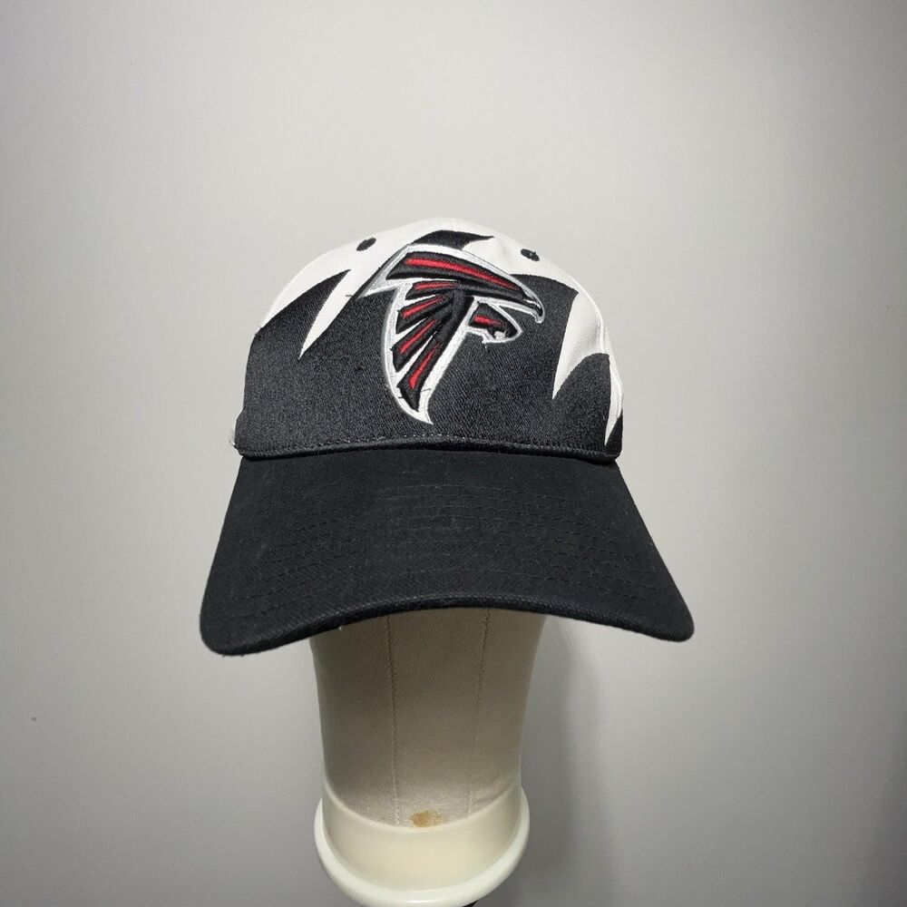 Atlanta Falcons Adj Hat NFL Reebok Shark Tooth VTG 90s Curve Brim Black & White